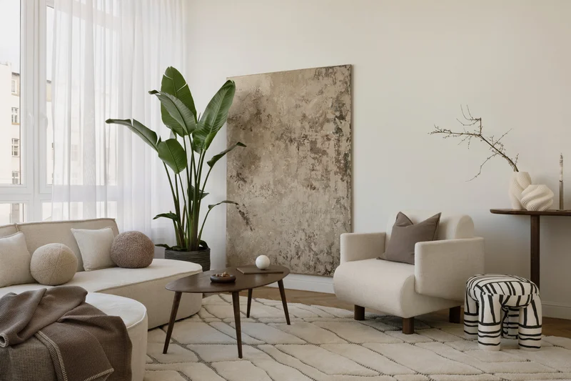 Minimalist neutral living room interior painting design